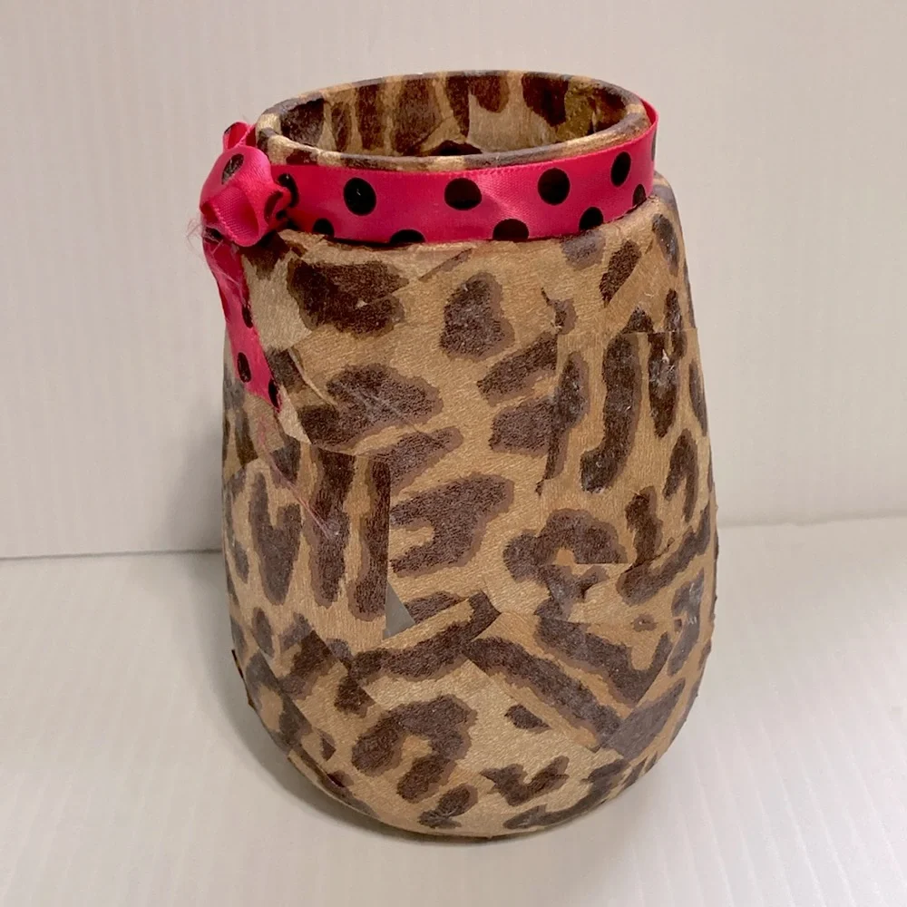 Makeup Brush Hair Brush Pen Pencil Display Cheetah Leopard Storage Jars SET of 2